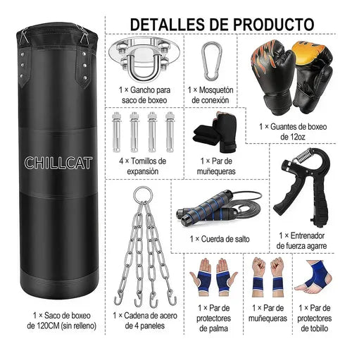 Costal de boxeo negro de 120 cm con guantes y accesorios, sin relleno - Foto 2