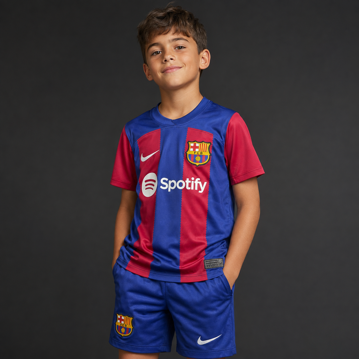 Jersey Barcelona Local 23-24 Infantil con modelo - GOAT SPORTS