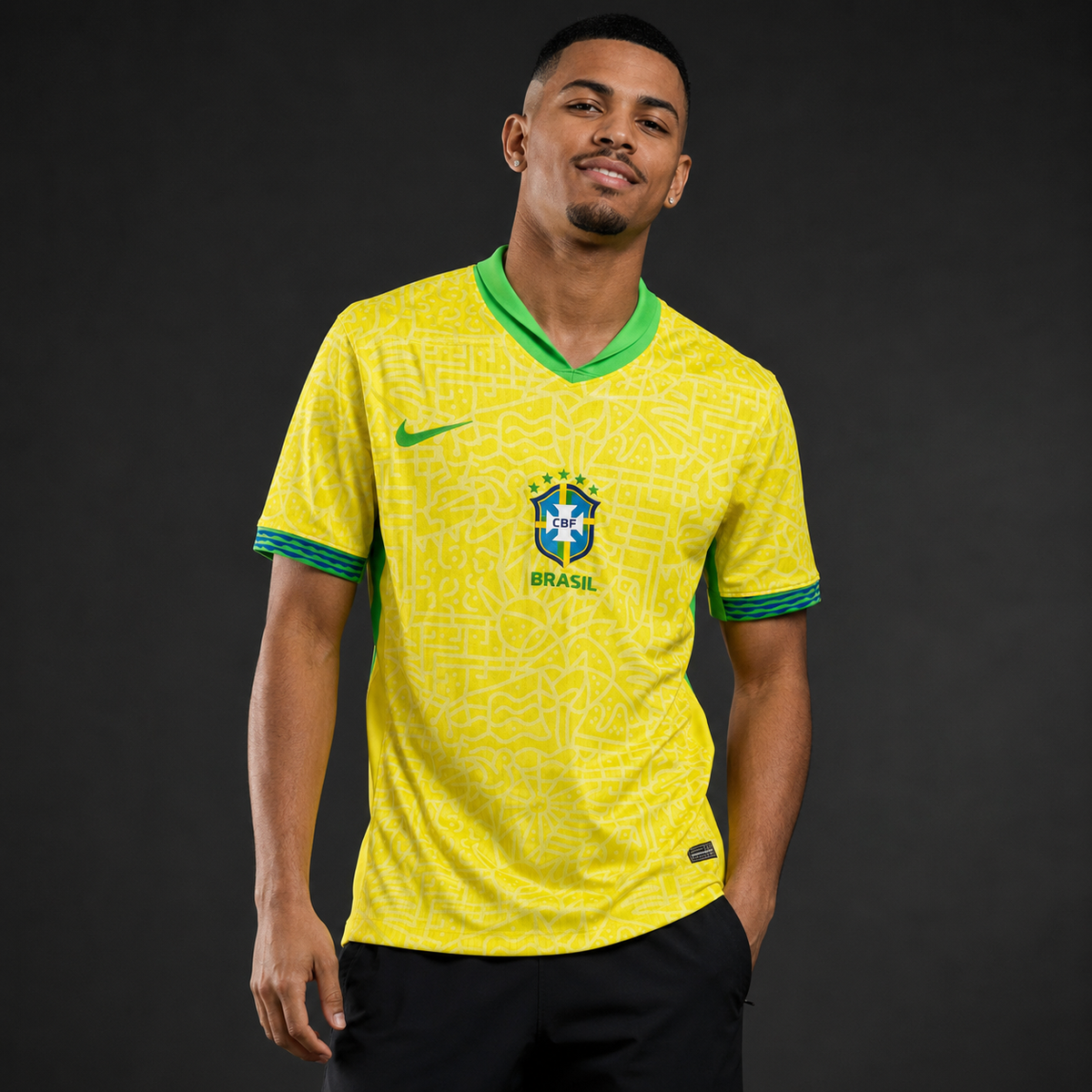 Jersey Brasil local 24-25 con modelo - GOAT SPORTS