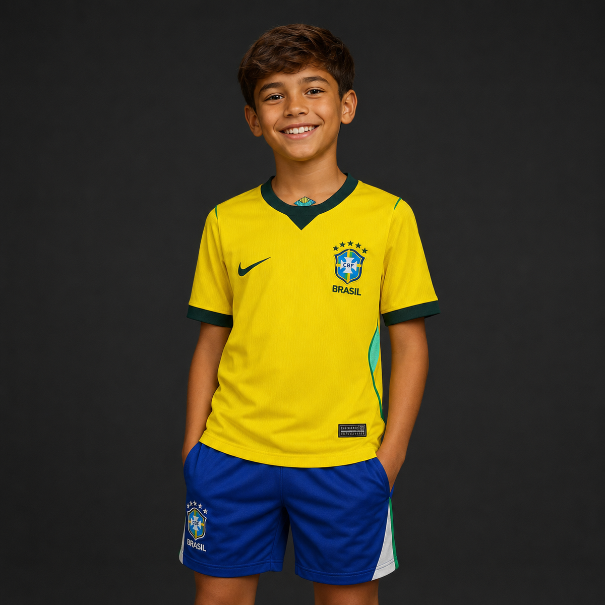 Jersey Brasil Local 26 Infantil con modelo - GOAT SPORTS