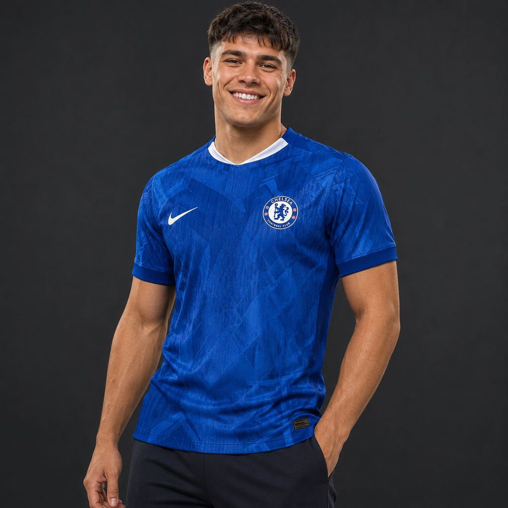 Chelsea Local 25-26 versión jugador en modelo