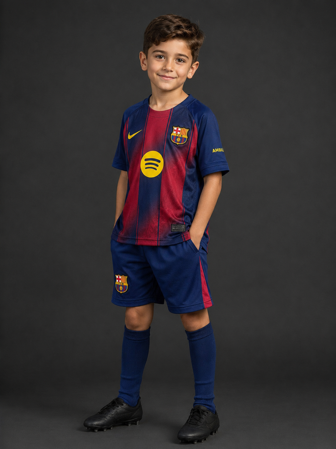 Jersey Barcelona Local 25-26 Infantil con modelo - GOAT SPORTS