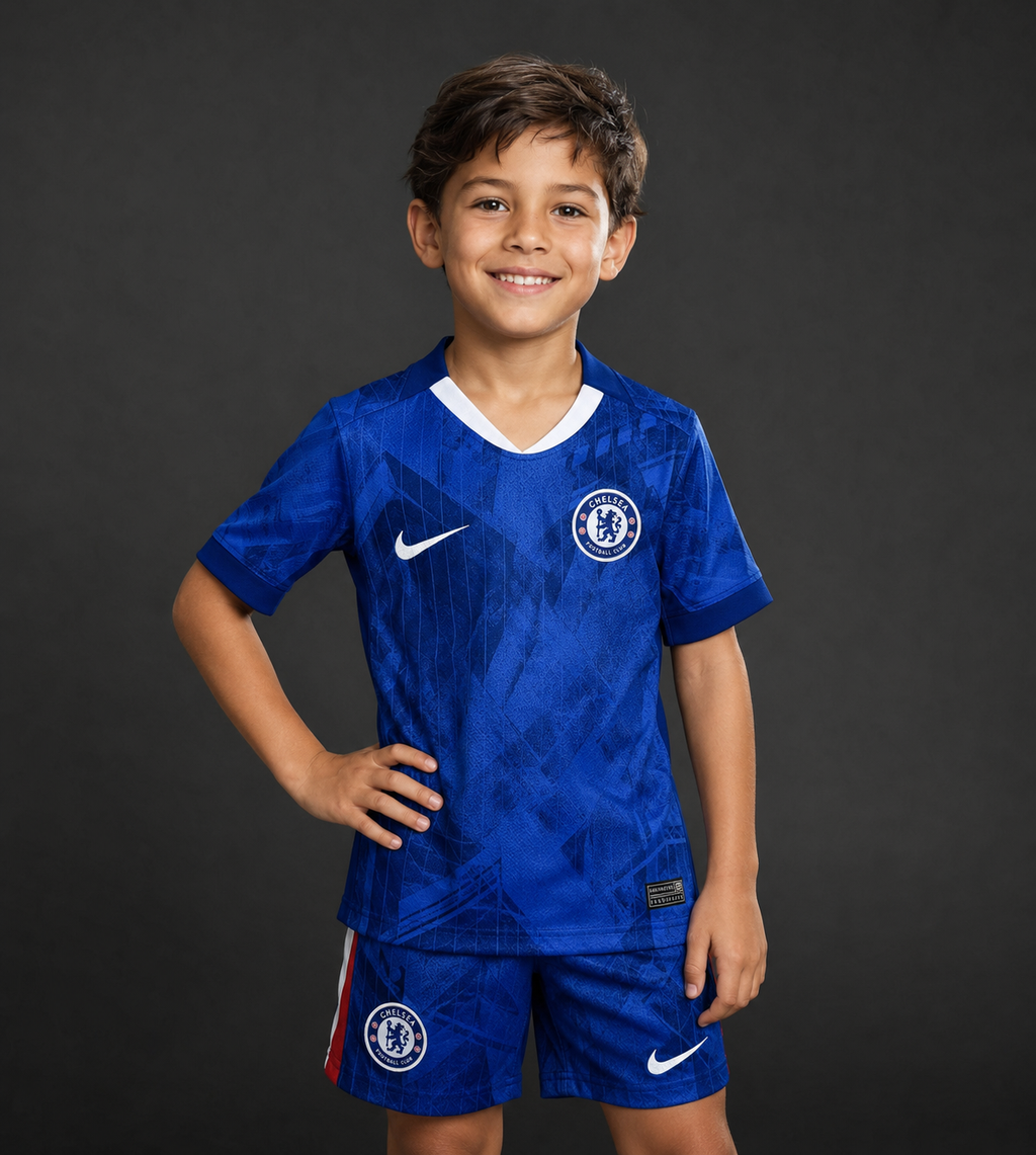 Jersey Chelsea Local 25-26 Infantil con modelo - GOAT SPORTS