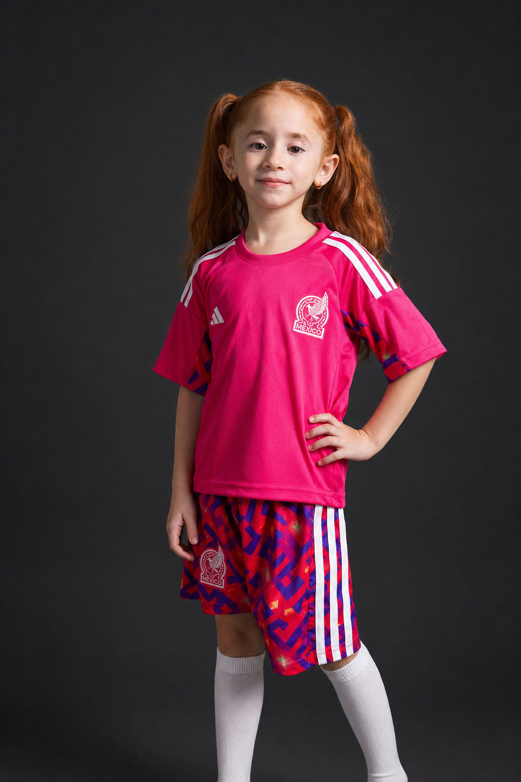 Jersey Mexico Portero Rosa Mundial 26 Infantil con modelo - GOAT SPORTS