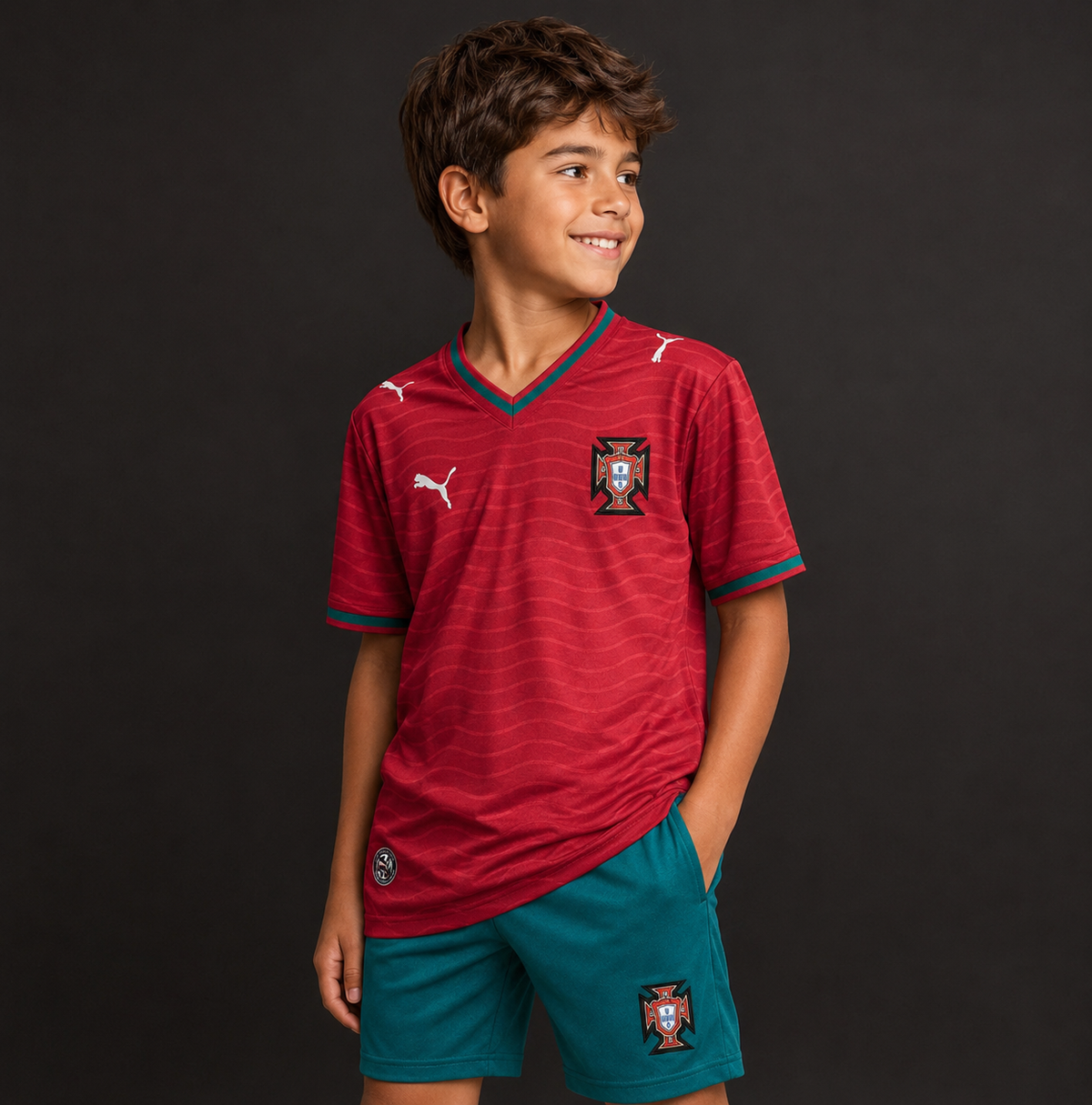 Jersey Portugal Local Mundial 26 Infantil con modelo - GOAT SPORTS