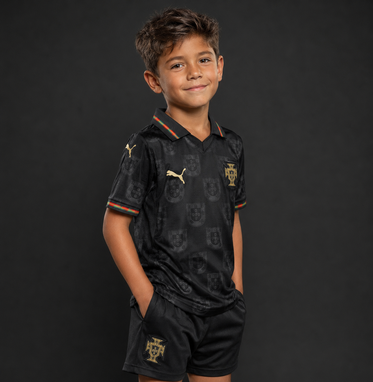 Jersey Portugal Visita Mundial 26 Infantil con modelo - GOAT SPORTS
