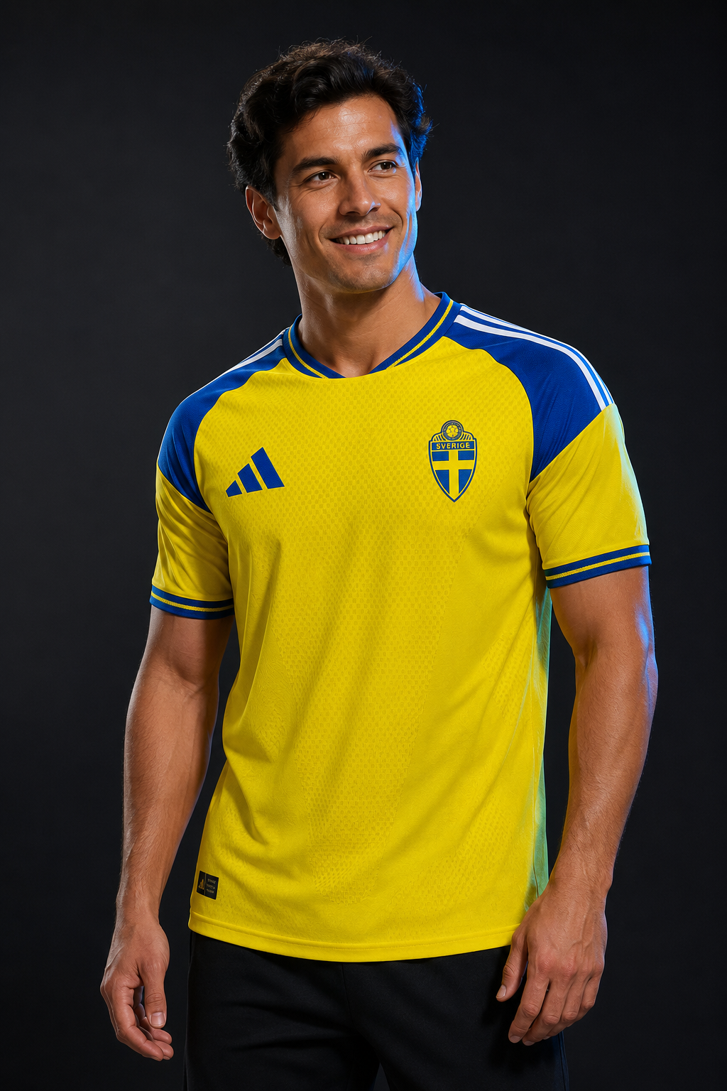 Jersey Suecia Local Mundial 26 en modelo