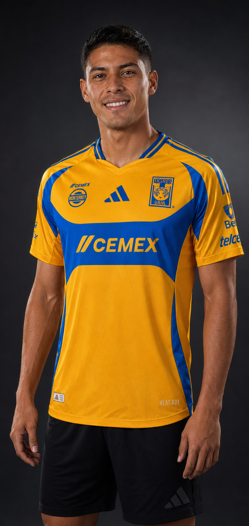Jersey Tigres Local 24-25 versión jugador en modelo, GOAT SPORTS