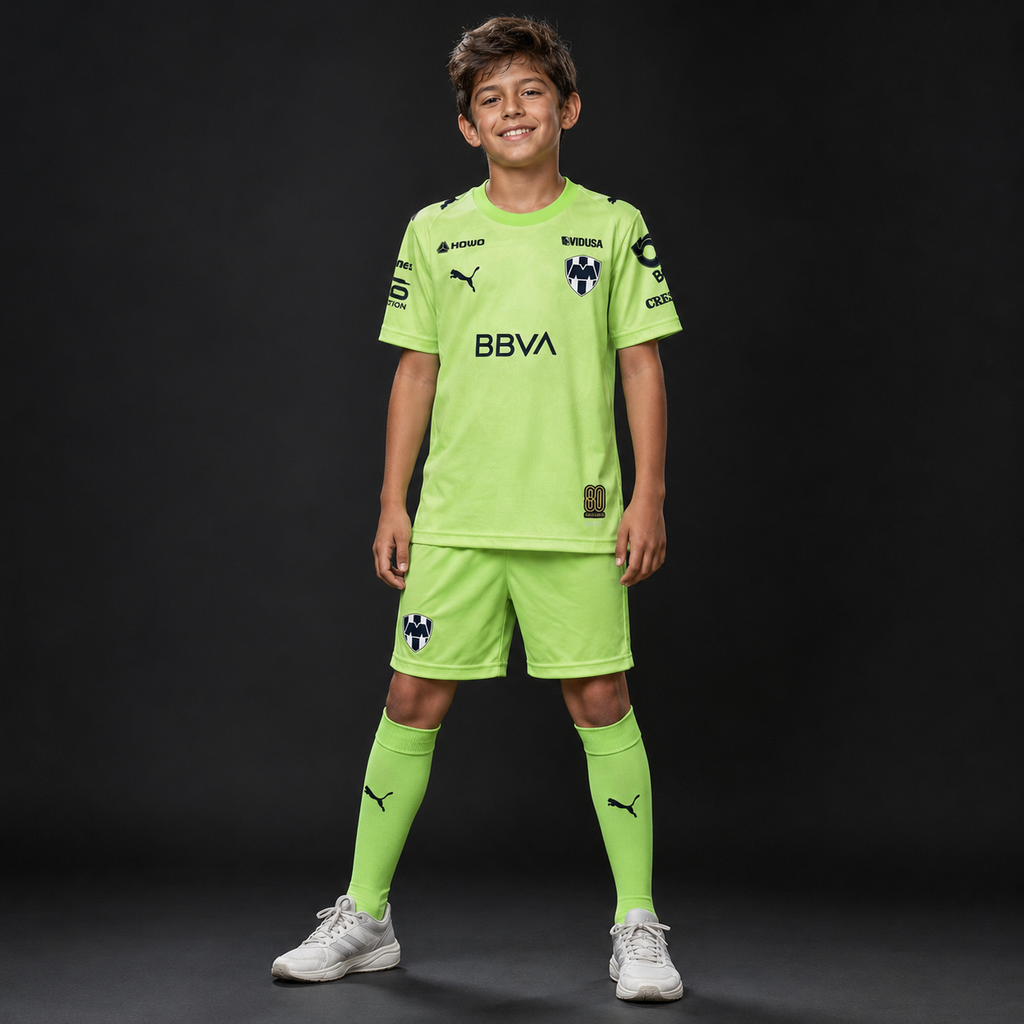 Jersey Rayados Portero Verde 25-26 Infantil en modelo