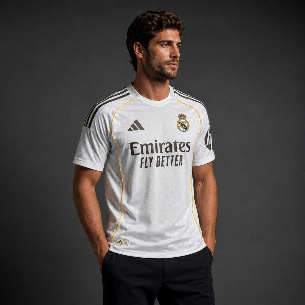 Real Madrid Local 25-26 versión jugador en modelo